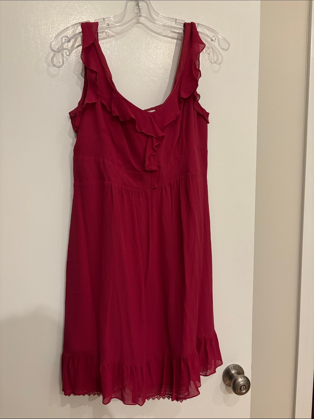 Anthropologie Raspberry Red Ruffle Wedding Guest Dress